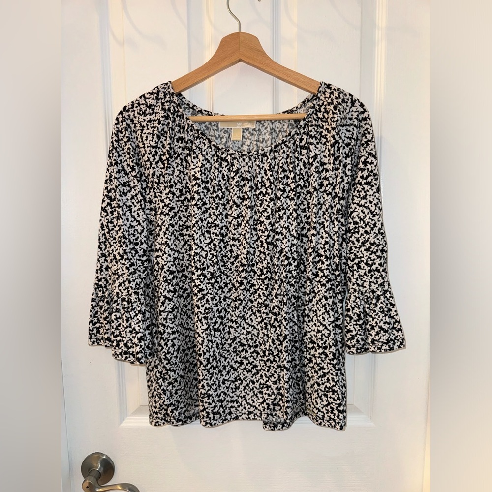 Michael Kors Women's Size Large 3/4 Length Bell Sleeve floral Print Top